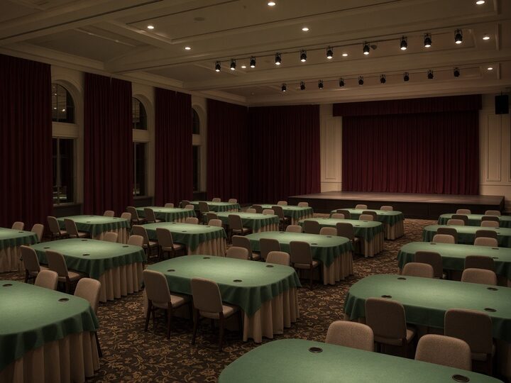 Salón de eventos vacío listo para torneos